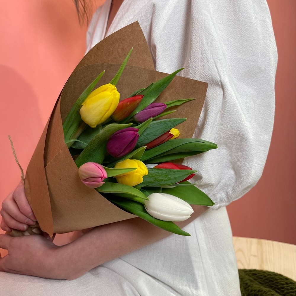 11 разноцветных тюльпанов микс