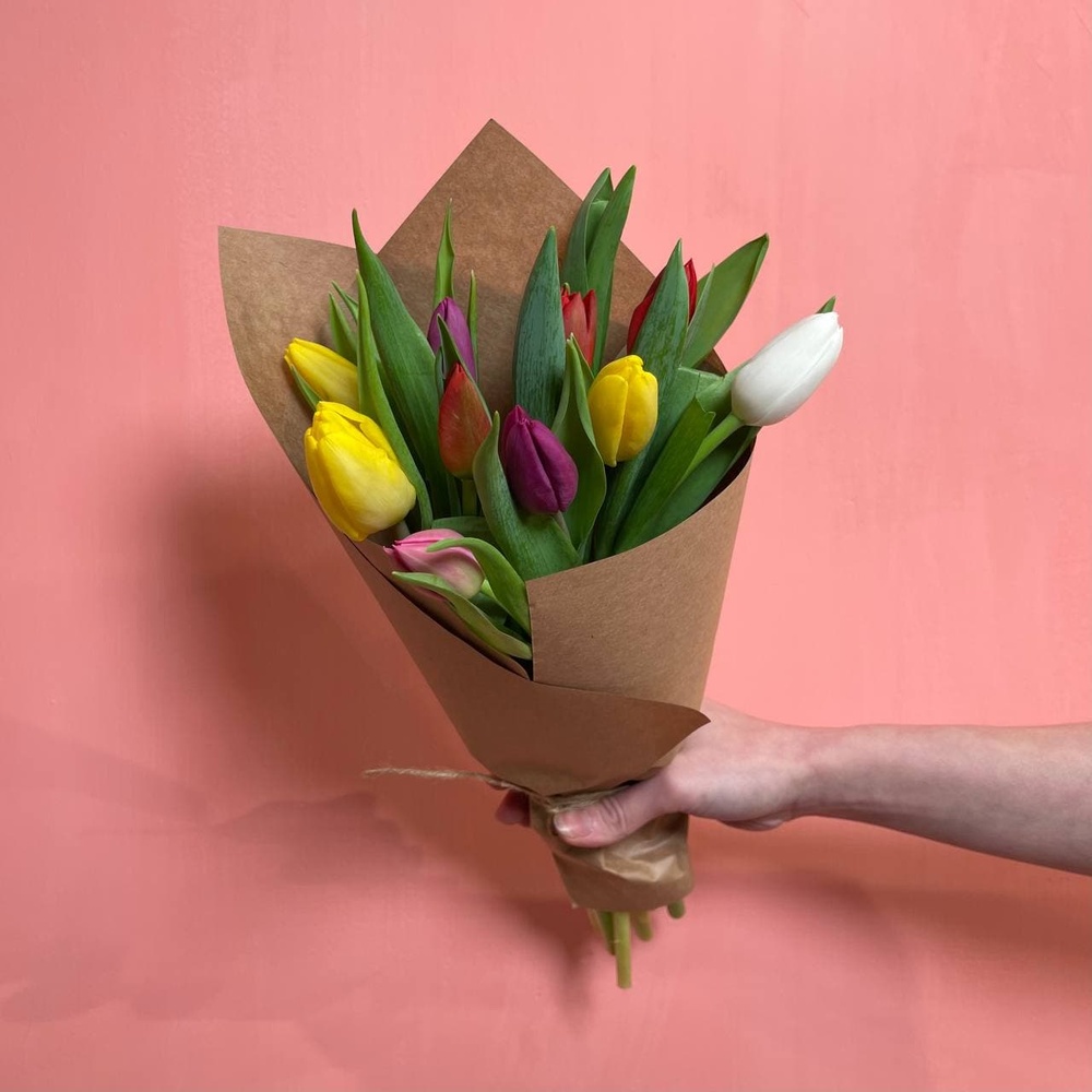 11 разноцветных тюльпанов микс