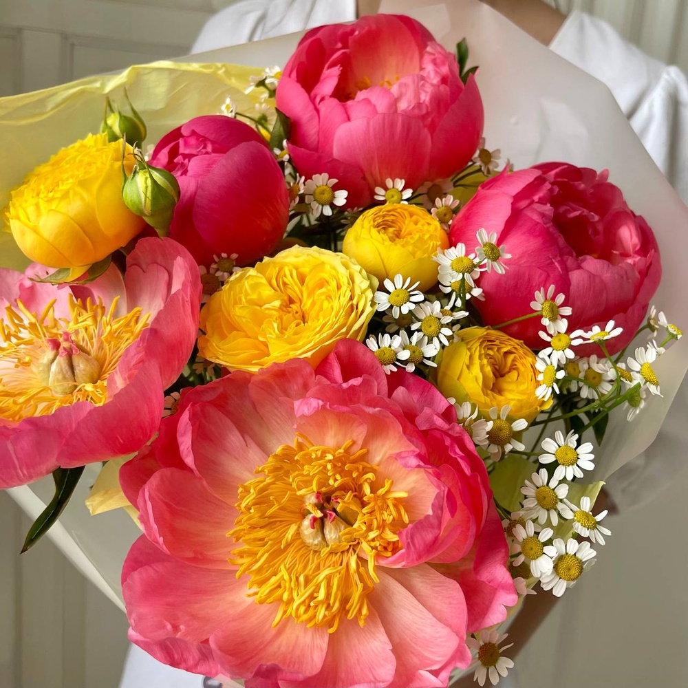 Рен-ле-Шато: коралловые пионы и пионовидная роза