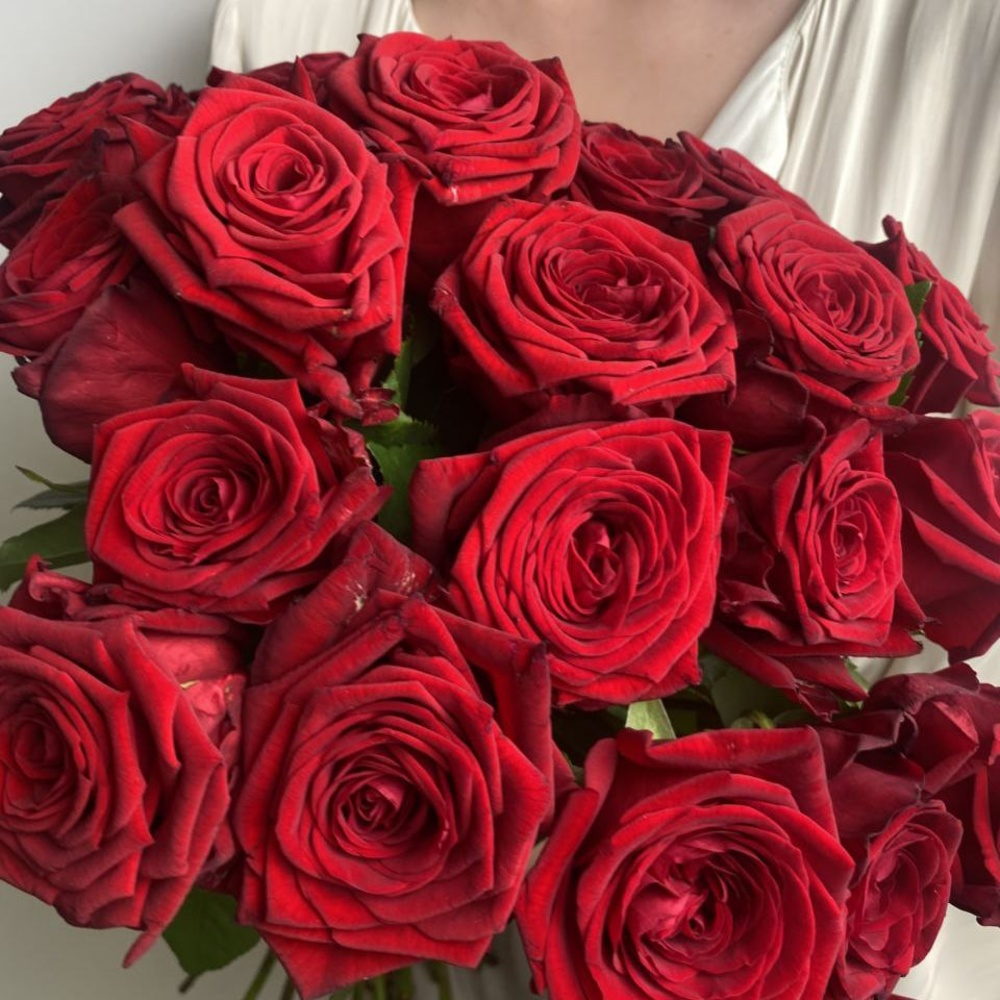 Свежих 25 красных роз