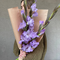 Букет «Аметистовый берег: 3 гладиолуса в крафте» Букет «Аметистовый берег: 3 гладиолуса в крафте»