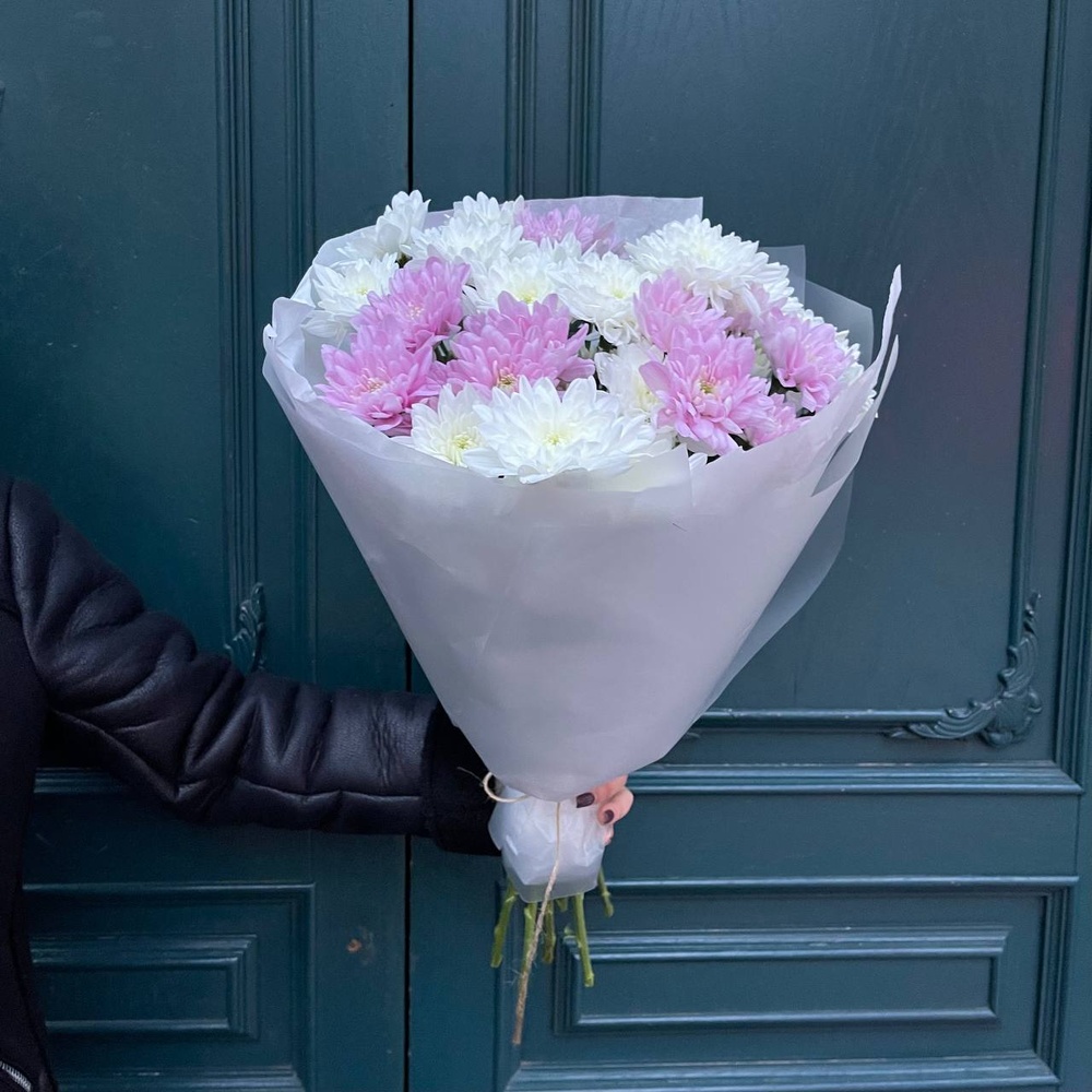 Душистый горошек: 7 хризантем микс с аквабоксом и коробкой-переноской