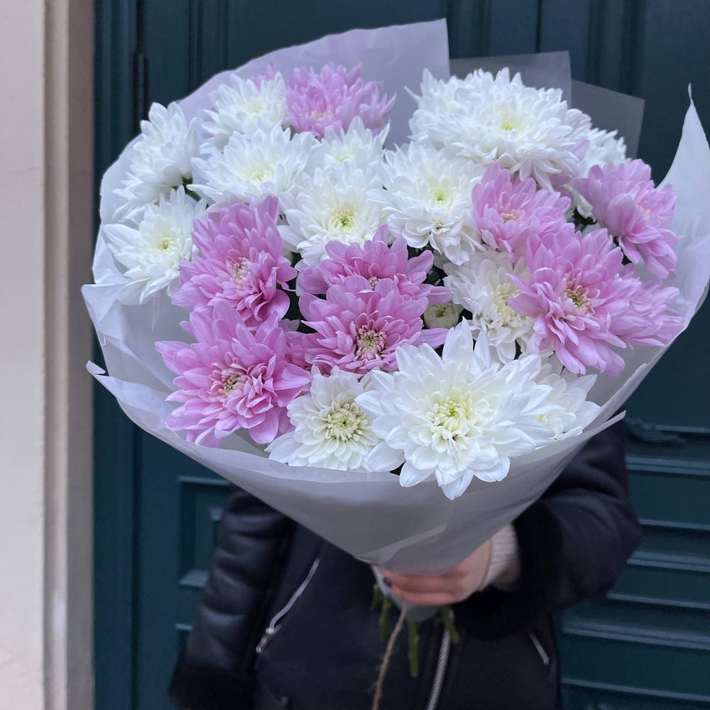 Душистый горошек: 7 хризантем микс с аквабоксом и коробкой-переноской