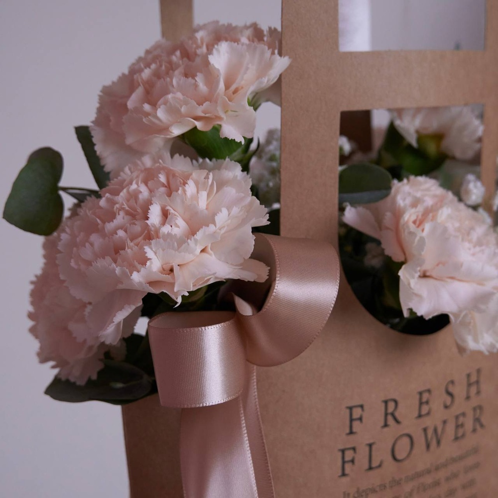 Моей родной: сумка с кремовой гвоздикой