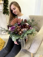 Зимняя композиция в шляпной коробке с доставкой по СПб - Фотография 2