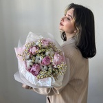 Ватный бинт: букет с пионами, ромашками и хлопком - Фотография 1