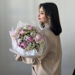 Ватный бинт: букет с пионами, ромашками и хлопком - Фотография 4