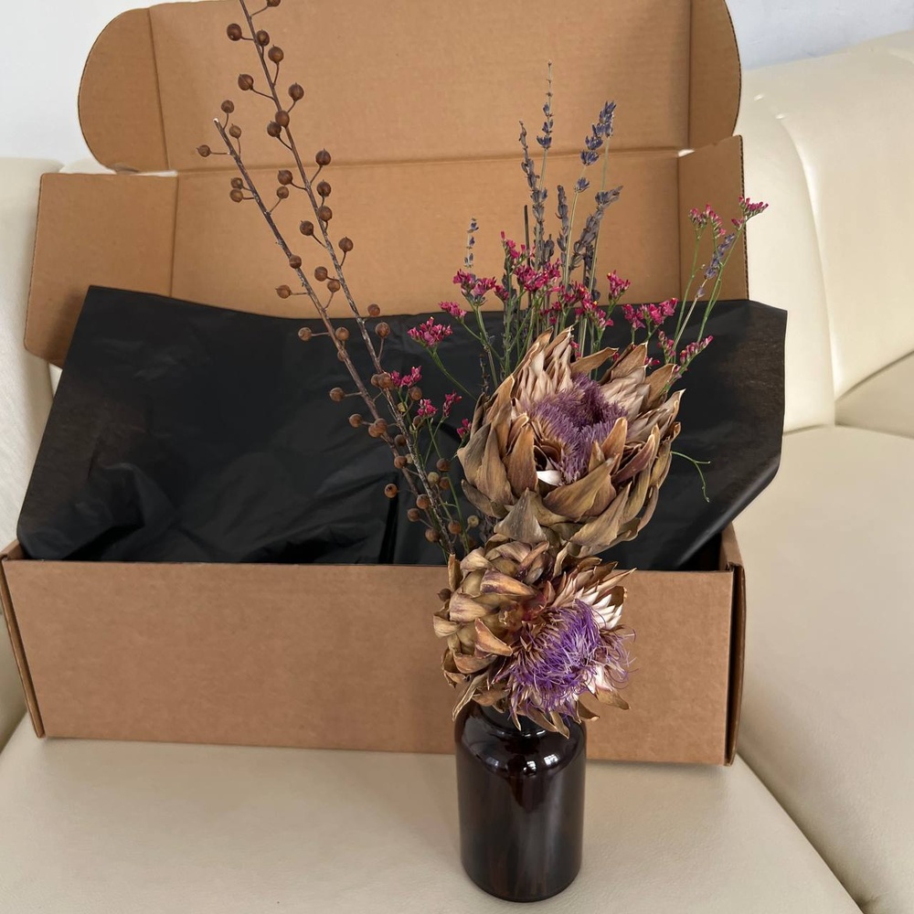 Экобокс: сухоцветы Артишок, Лимониум и Лён в Санкт-Петербурге