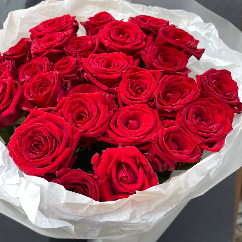 Кровавая Мэри: 25 красных роз + аквабокс и коробка-переноска