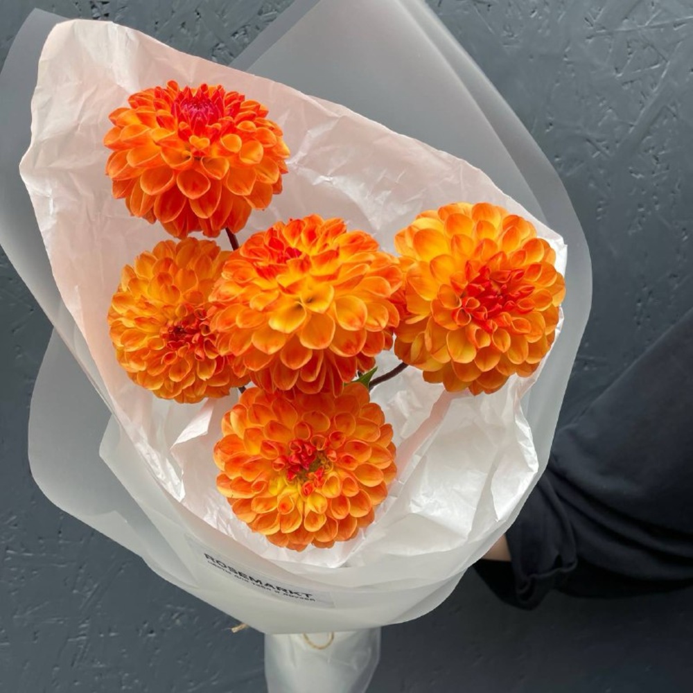 Искрящийся закат: фактурные георгины в лаконичной упаковке