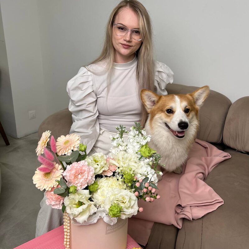 Влажный носик: воздушная композиция в щляпной коробке+ ИГРУШКА ДЛЯ СОБАКИ В ПОДАРОК!