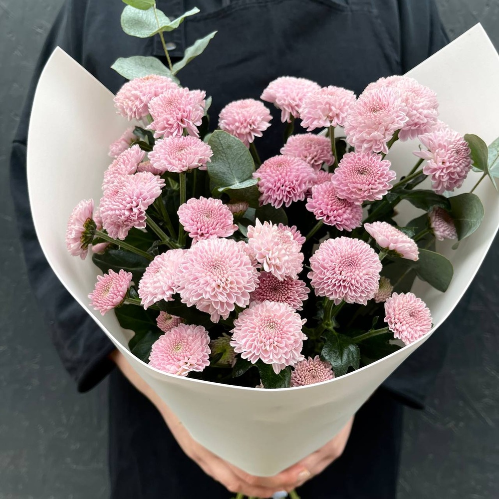 Блуберри: цветочный кулек с кустовыми сантини + аквабокс и коробка-переноска