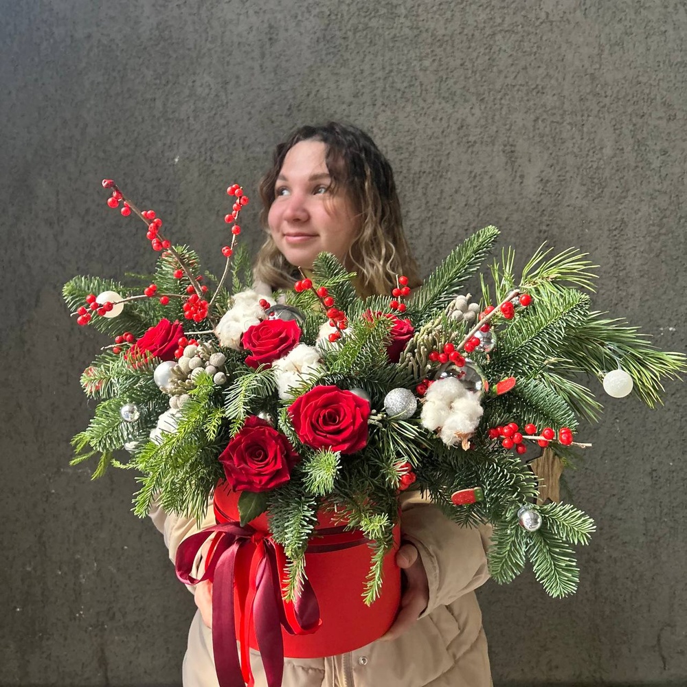 Цветочный новогодний подарок с Раффаэлло