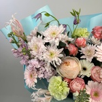 Букет цвета твоей души. Размер L с аквабоксом и коробкой-переноской - Фотография 14