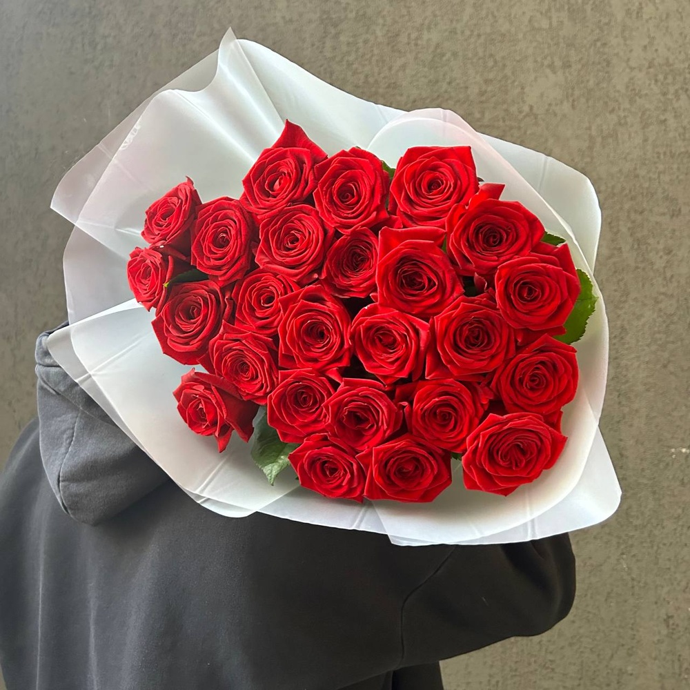 Красные розы с большим бутоном. 25 шт НЕДОРОГО