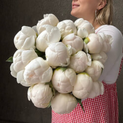 Букет «Свежих 19 белых пионов под ленту » Букет «Свежих 19 белых пионов под ленту »