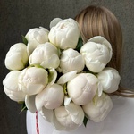 Свежих 13 белых пионов под ленту - Фотография 6