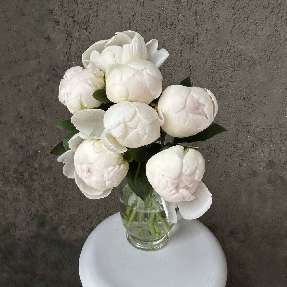 Свежих 7 белых пионов под ленту 