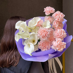 Дуобукет: белые каллы и кремовые диантусы с доставкой в Санкт-Петербурге - Фотография 4