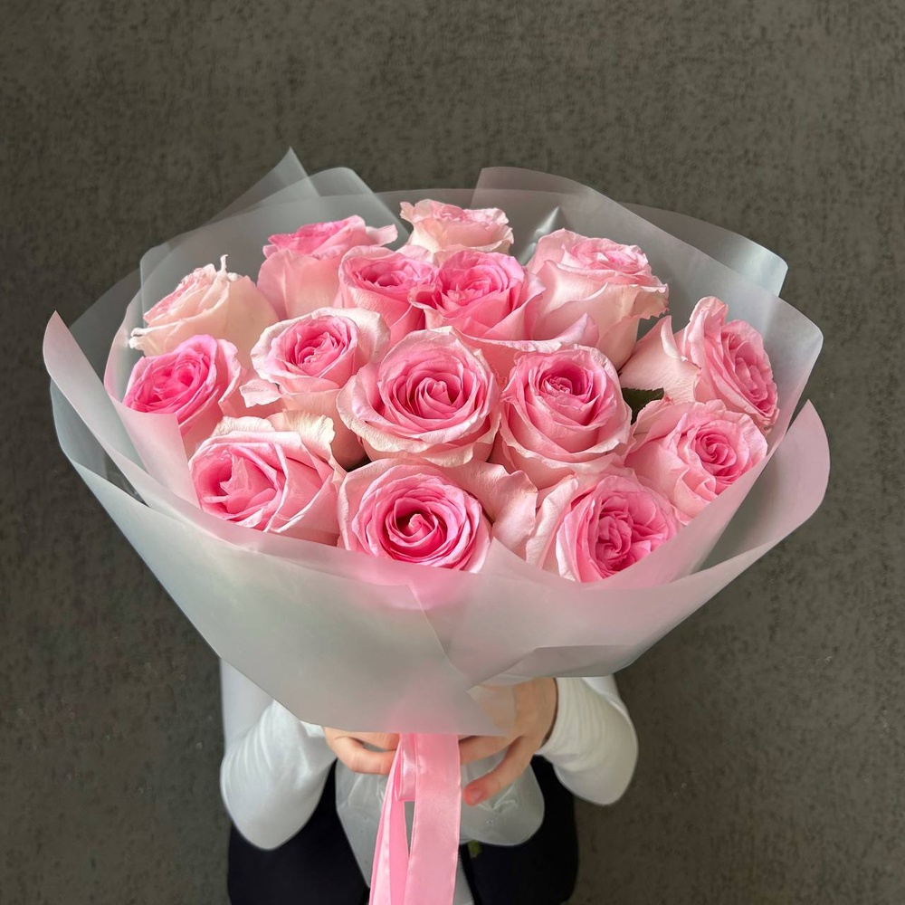 Пинк Муд: букет из 15 розовых роз Пинк Муд: букет из 15 розовых роз