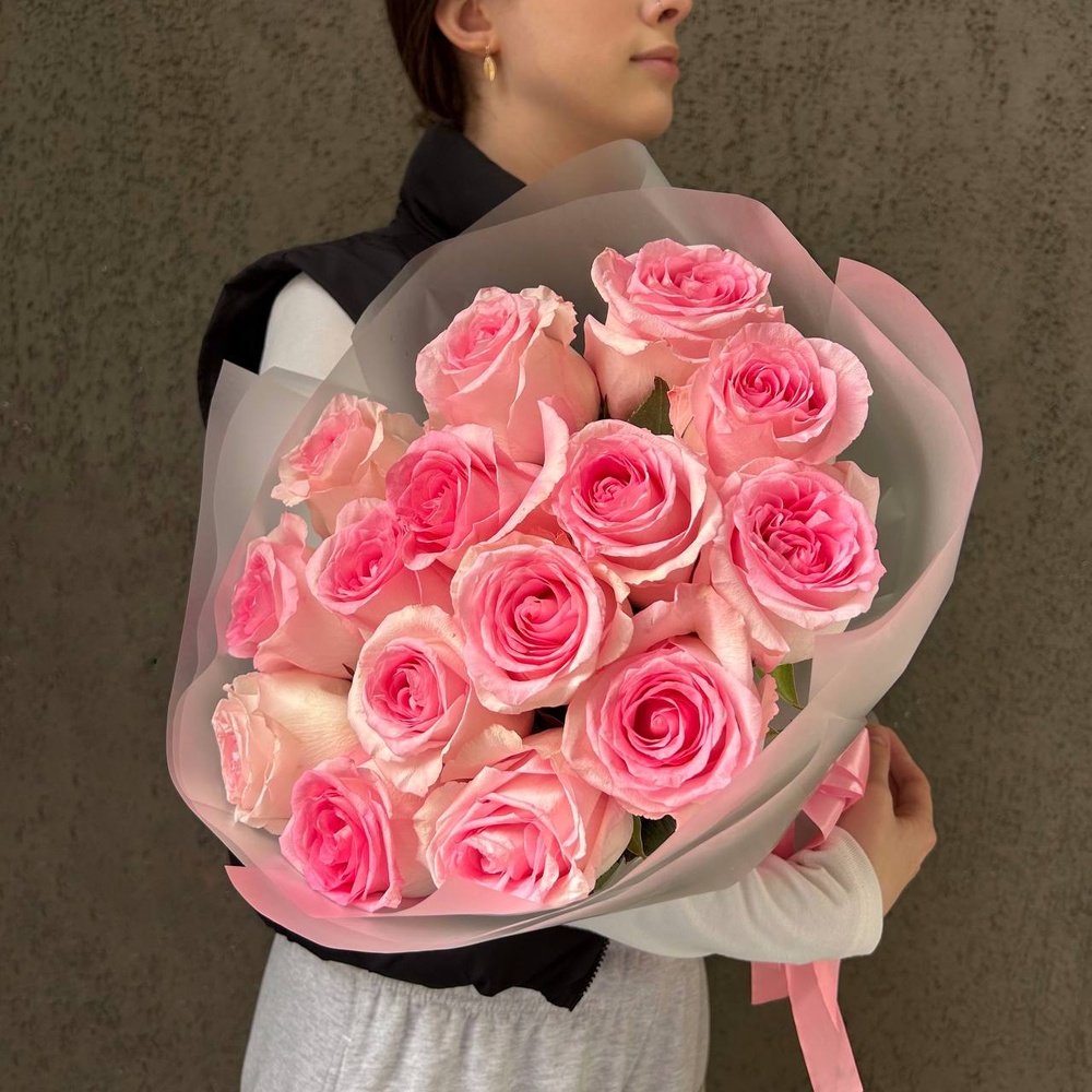 Пинк Муд: букет из 15 розовых роз
