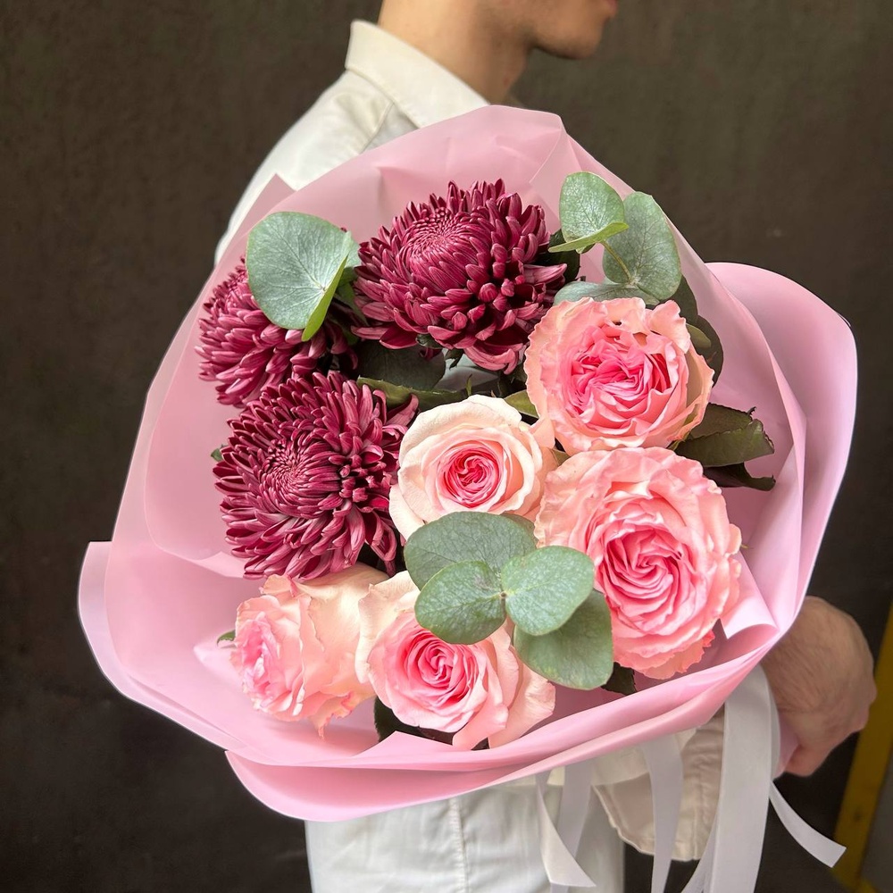 Дуобукет: хризантемы и роза Мандала