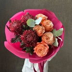 Дуобукет: хризантемы и роза Кахала - Фотография 1