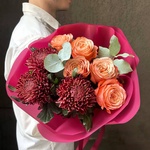 Дуобукет: хризантемы и роза Кахала - Фотография 2