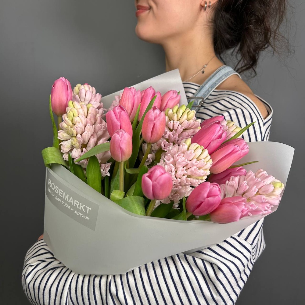 Мармелад: букет с тюльпанами и гиацинтами